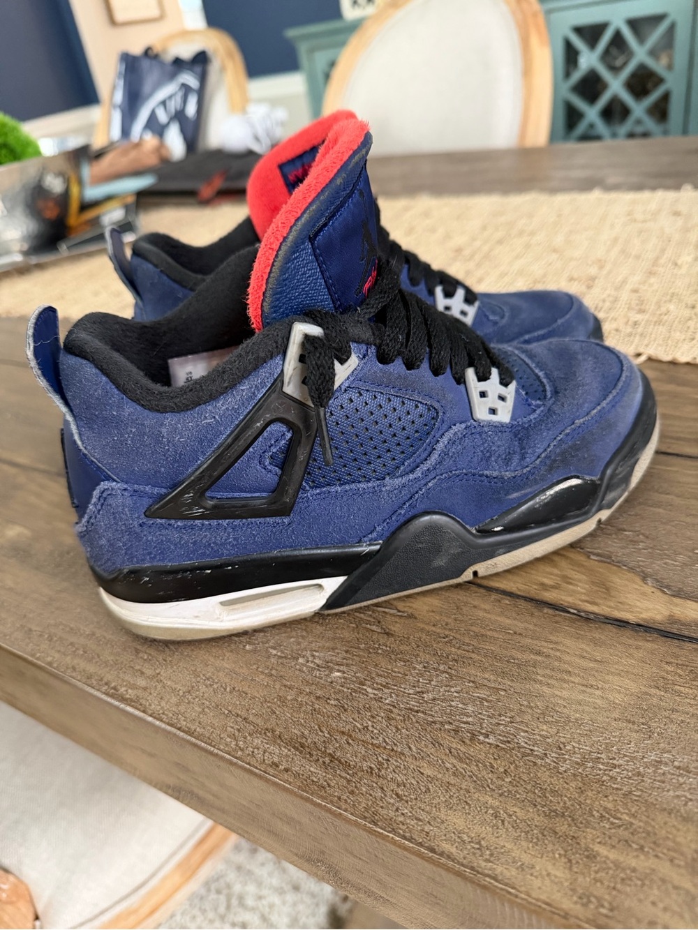 Jordan Kids Navy Blue and Red Suede Sneakers